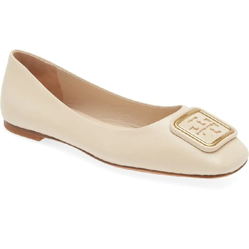 Tory Burch Womens Brie Georgia Square Toe Logo Flats Shoes