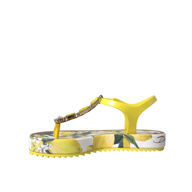 Dolce & Gabbana Yellow Lemon Beachwear Flats Sandals Women's Shoes