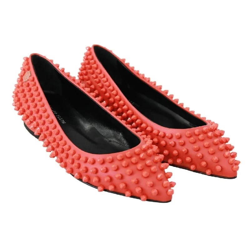 Philipp Plein Vibrant Orange Pointed Leather Women's Flats