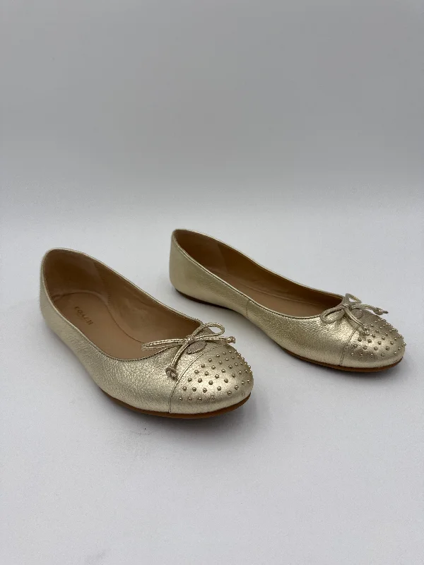 Shoes Flats By Coach In Gold, Size: 8