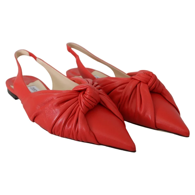 Jimmy Choo Chic Red Pointed Toe Leather Women's Flats