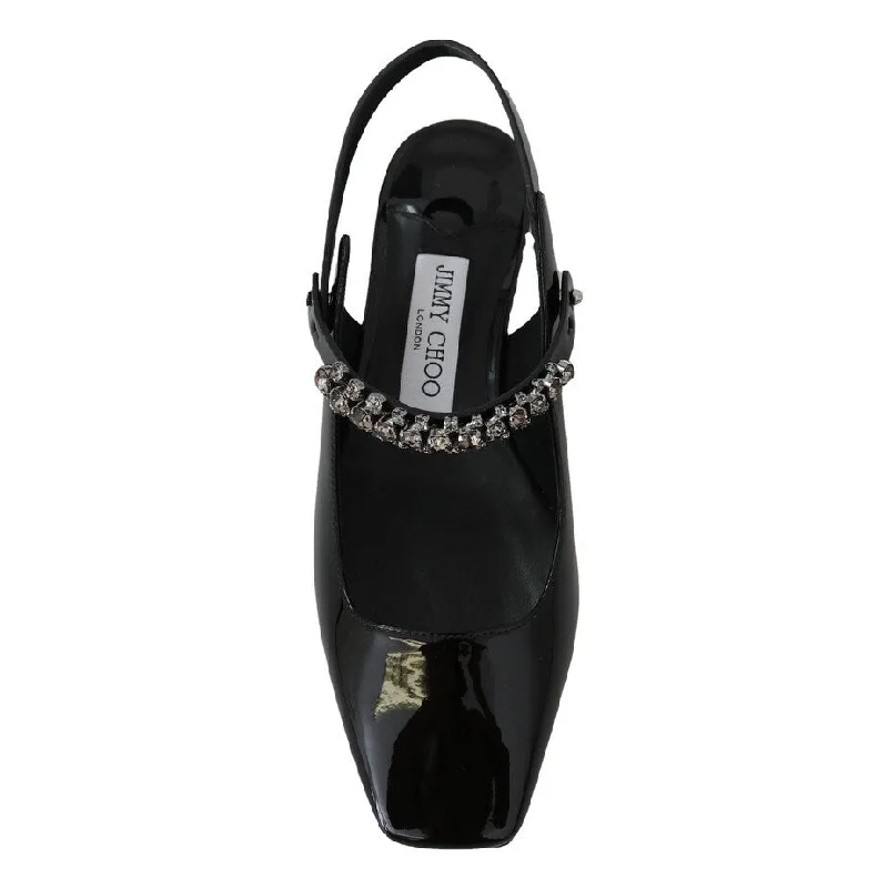 Jimmy Choo Elegant Black Patent Flats with Crystal Women's Accent