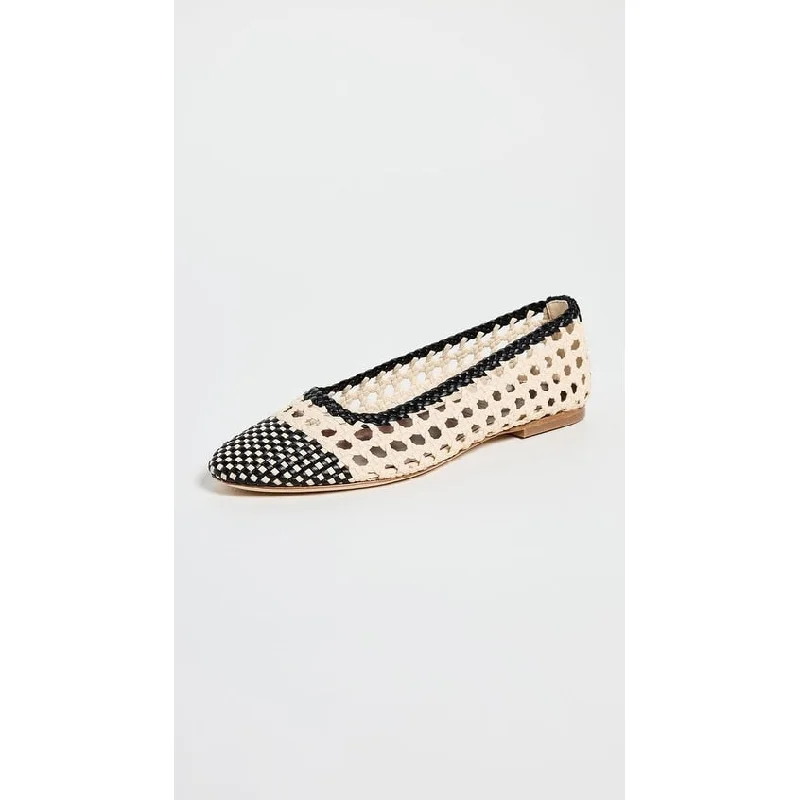 STAUD Womens Nell Crochet Ballerina Flats Cream Black