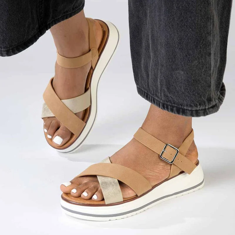 Madison Jacklynn Crossover Footbed Sandal - Camel/Gold