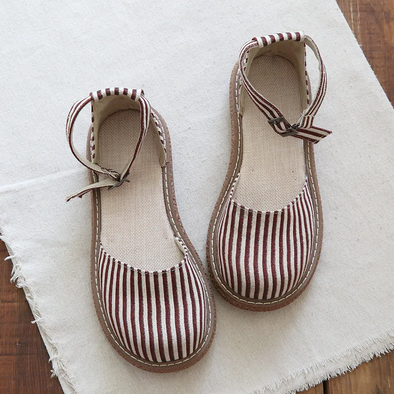 Summer Women Retro Stripe Canvas Sandals