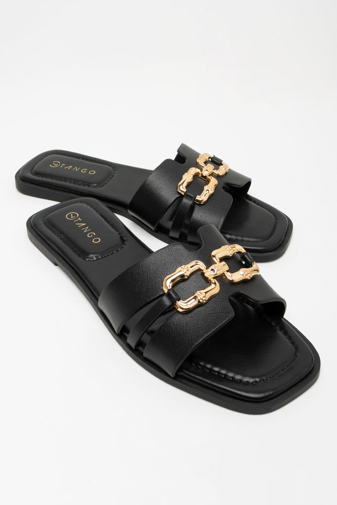 Snaffle Trim Mule Sandal Black