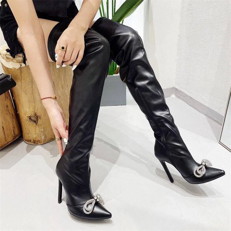 Vera Leather Zip Up BOW High HEELS Boots