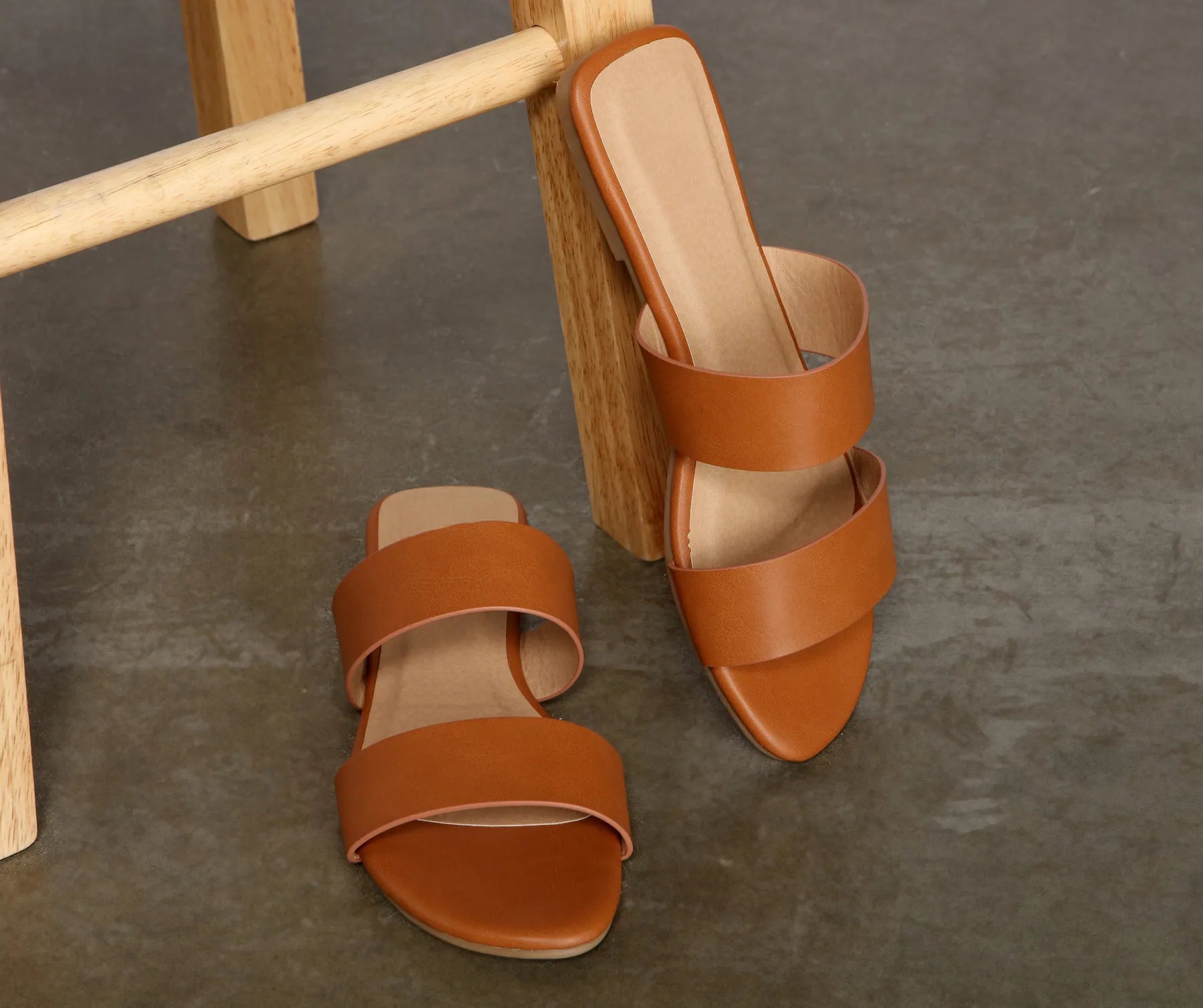 Faux Leather Double Band Slides