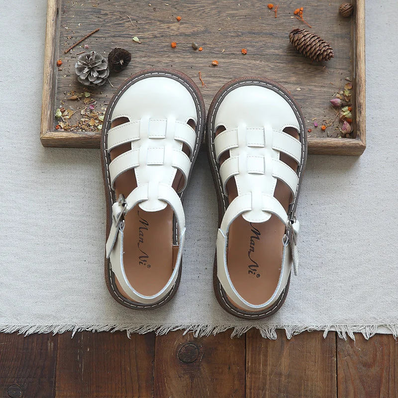 Summer Retro Hollow Handmade Leather Sandals