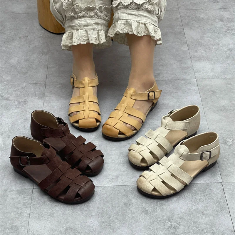 Summer Vintage Strappy Leather Handmade Casual Sandals