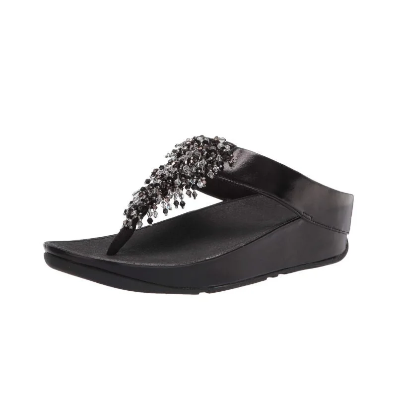 Fitflop Rumba Beaded Black Toe-Post Women's Slides