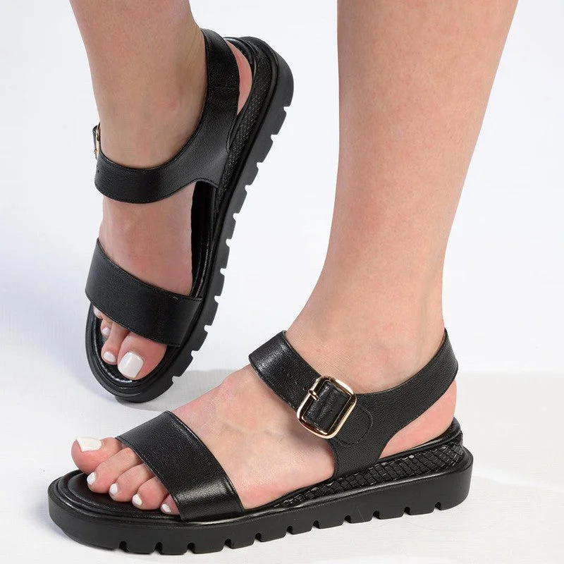 Froggie Fay Leather Wedge Sandal - Black