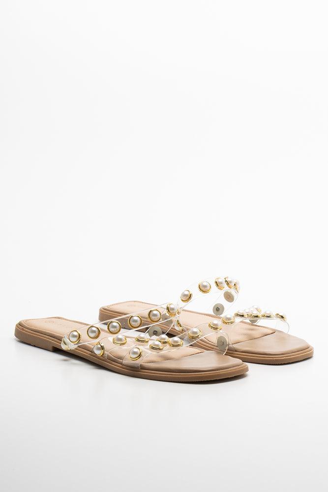 Studded Mule Sandal Natural and White