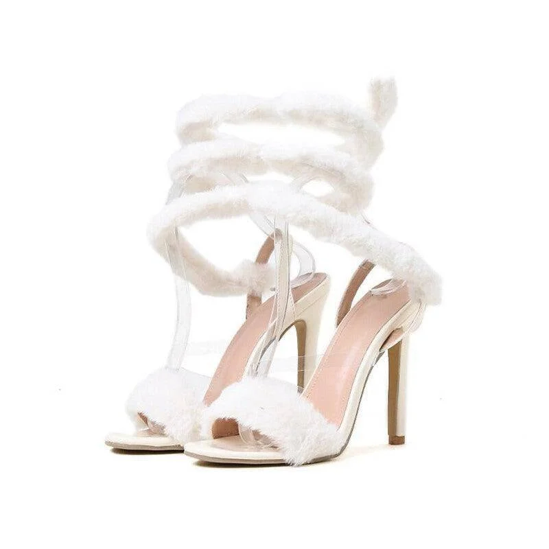 Parker Open Toe Fluffy Fur High Heel Sandal