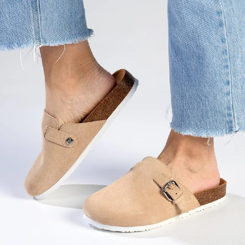 Julz Nahla Leather Mule Wth Buckle Detail- Taupe