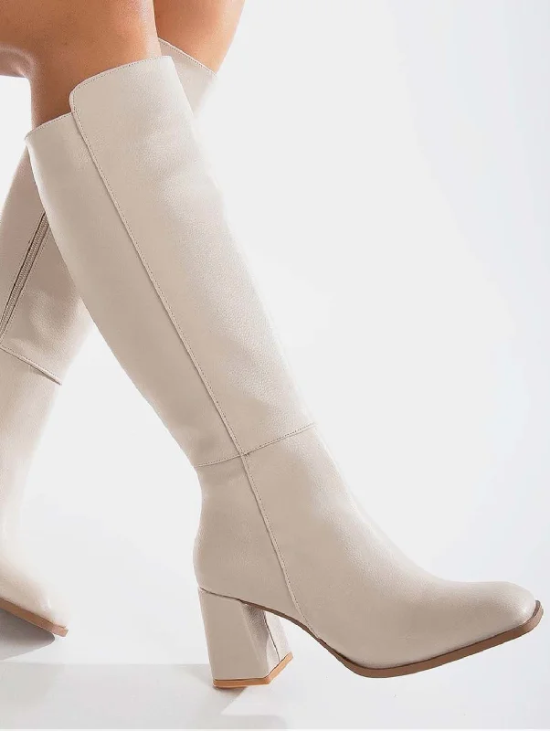 Adele Vegan Leather Knee High Boots | Beige