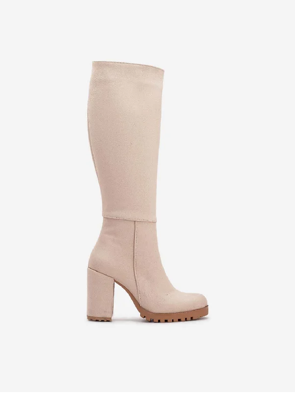 Alize Vegan Suede Wide Calf Platform Boots | Cream