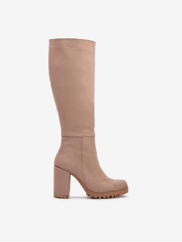 Alize Vegan Suede Wide Calf Platform Boots | Beige