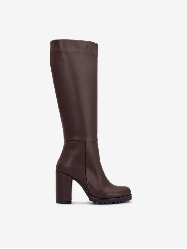 Alize Vegan Leather Wide Calf Platform Boots | Brown