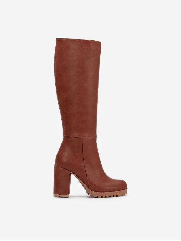 Alize Vegan Leather Wide Calf Platform Boots | Cognac