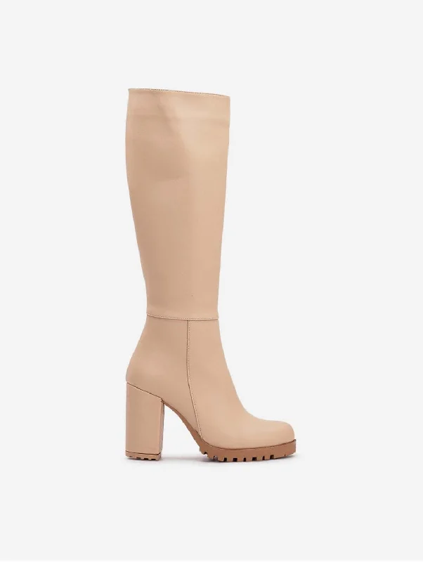 Alize Vegan Leather Wide Calf Platform Boots | Beige