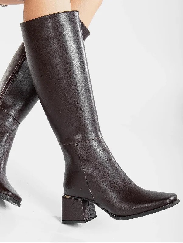 Anelise Knee High Vegan Leather Boots | Dark Brown