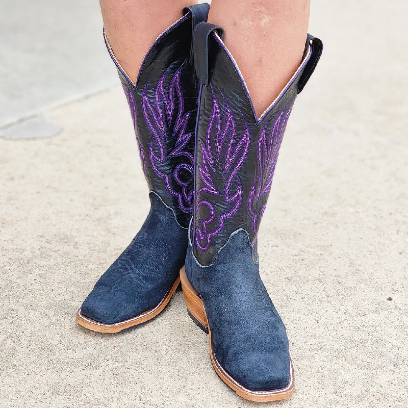 Olathe Black & Purple Roughout Boots