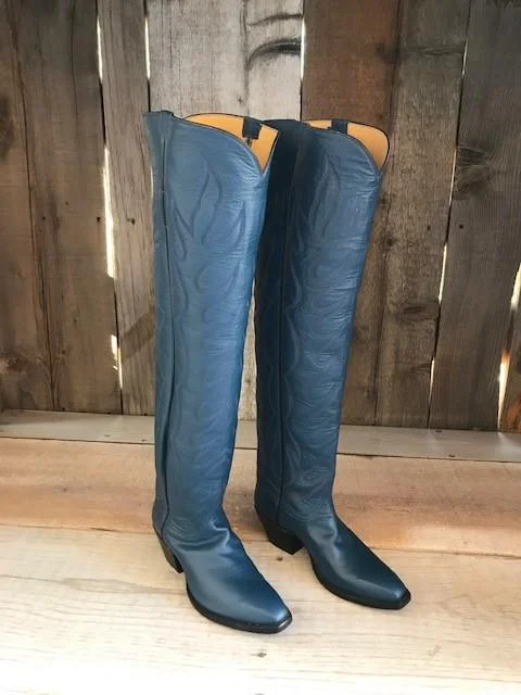 Medium Blue Calf  Mano Long Legs Tres Outlaws Women's Tall Boot 1258 @