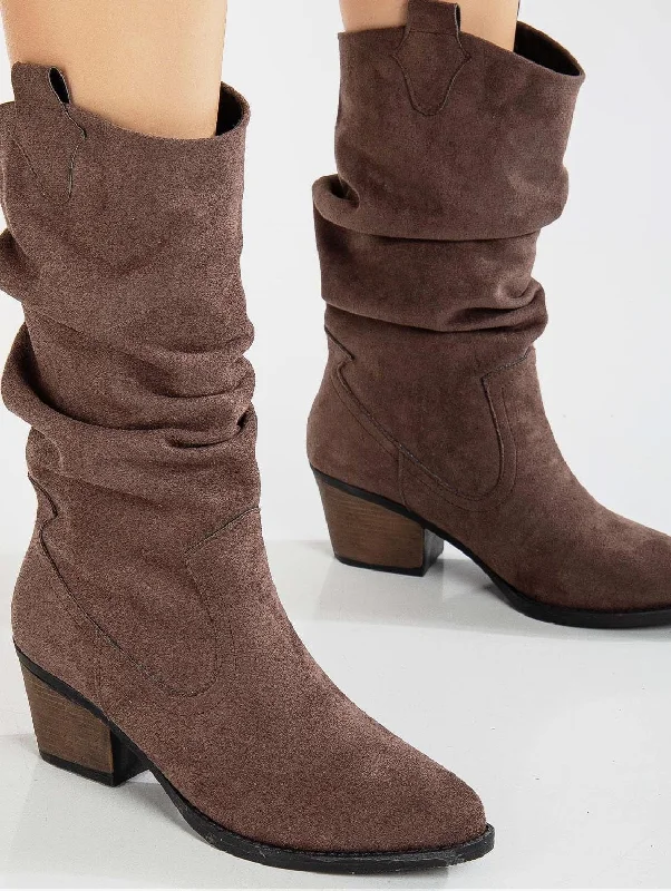 Bonnie Vegan Suede Slouch Western Boots | Brown