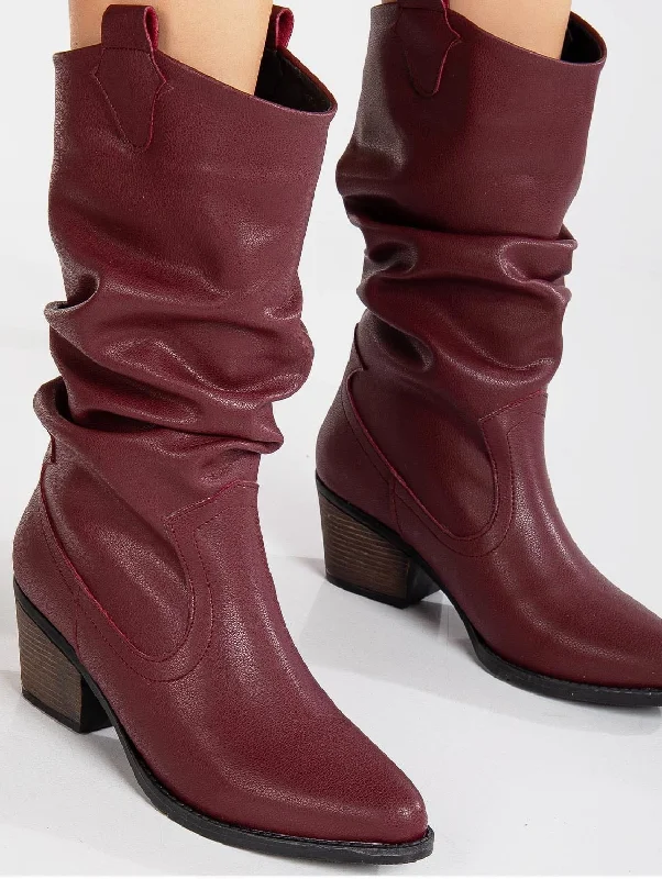 Bonnie Vegan Leather Slouch Western Boots | Burgundy