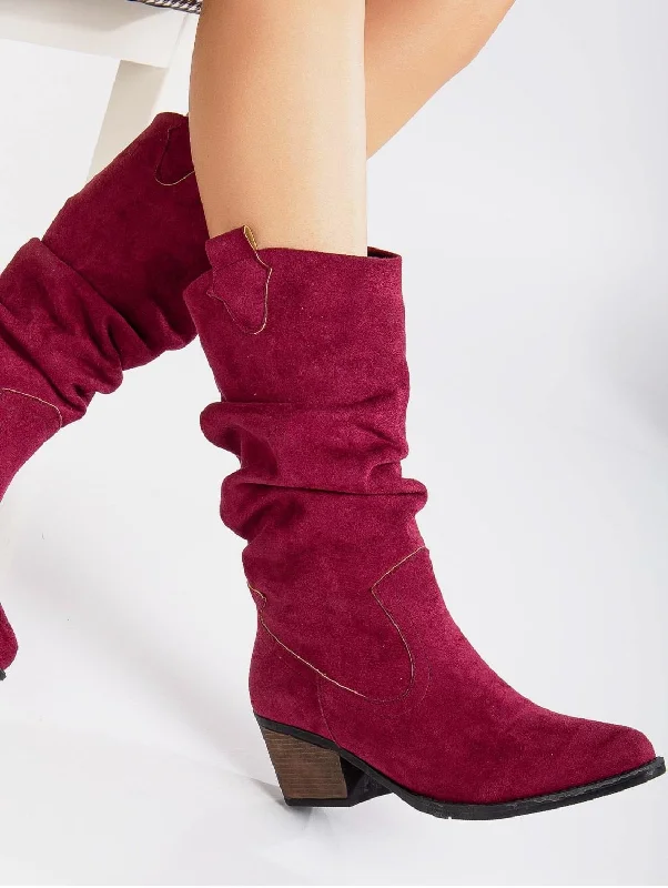 Bonnie Vegan Suede Western Boots | Burgundy