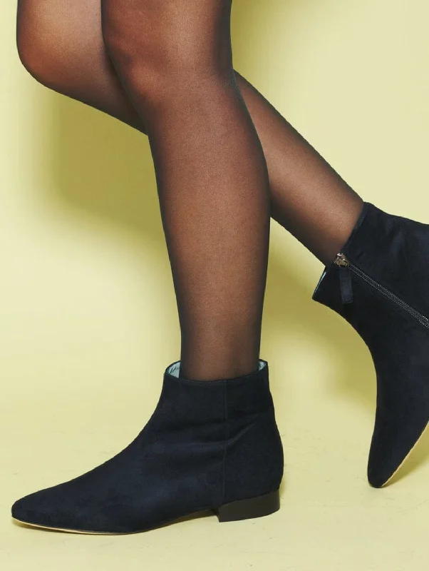 Chiara Vegan Suede Flat Ankle Boots | Navy Blue