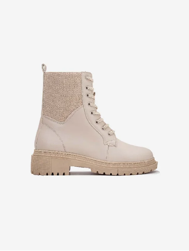 Mallory Vegan Leather Combat Lace Up Boots | Beige