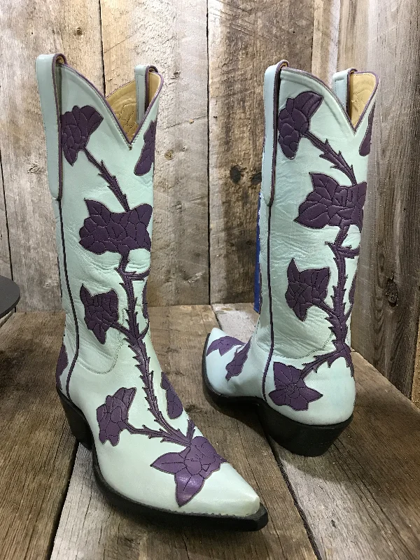 Light Blue Calf  Purple Inlay Tres Outlaws Women's Classic Boot 1773 @