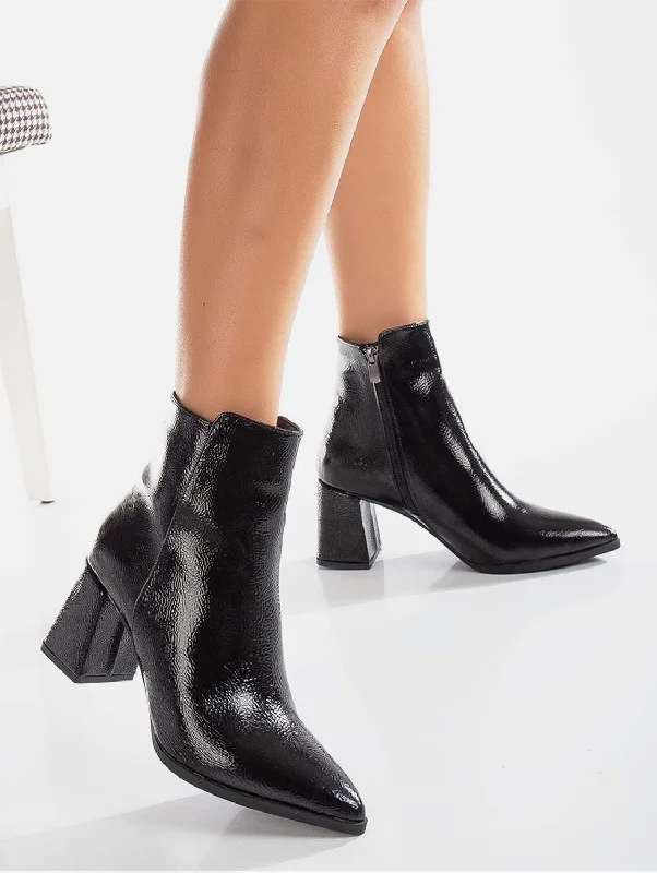 Edith Patent Vegan Leather Ankle Boots | Black