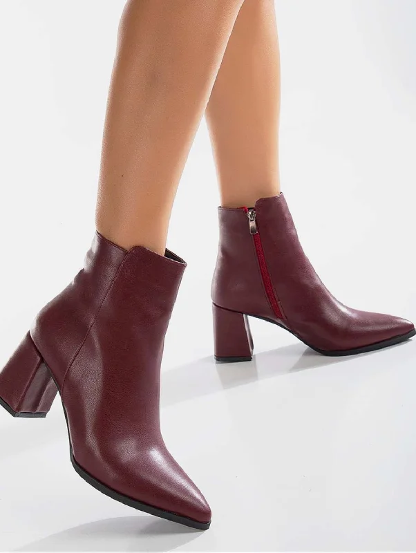 Edith Vegan Leather Ankle Boots | Burgundy Matt