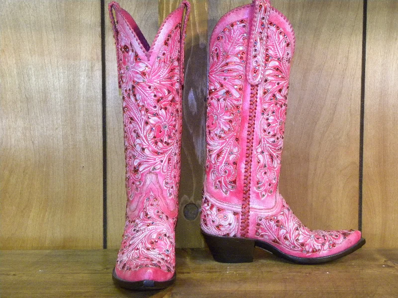 Gypsy Rose Pink  Tooled Swarovski Crystals Tres Outlaws Women's Custom Order 1559