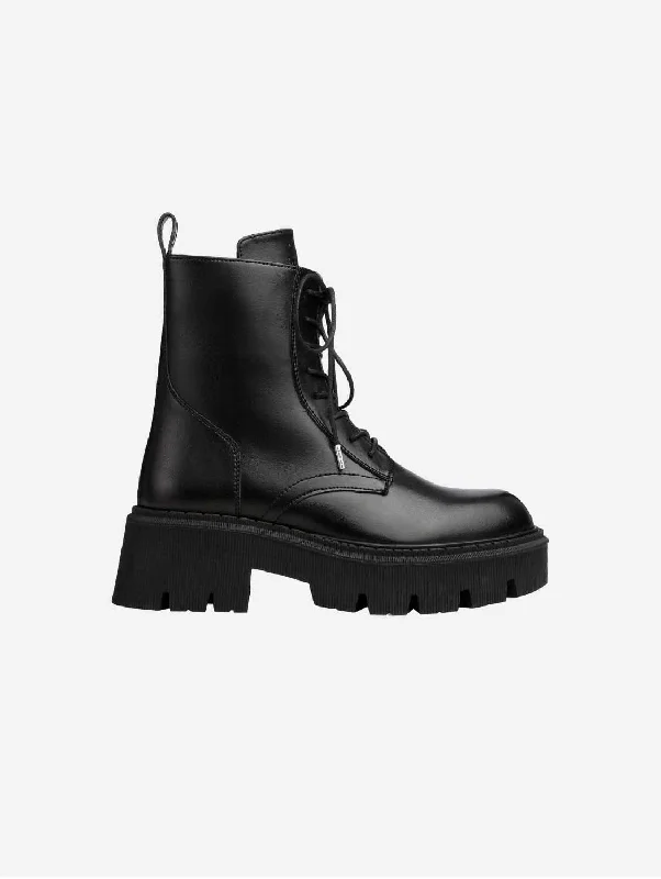 Jill Vegan Apple Leather Combat Boots | Black