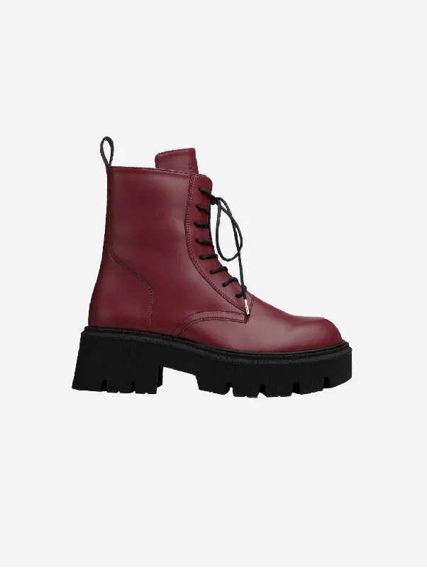 Jill Vegan Apple Leather Combat Boots | Burgundy