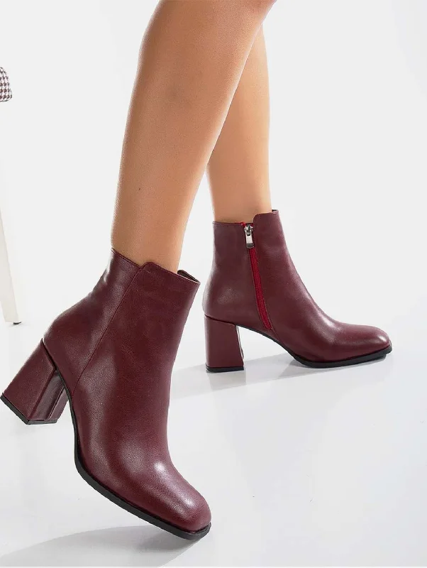 Nadine Vegan Leather Ankle Boots | Burgundy