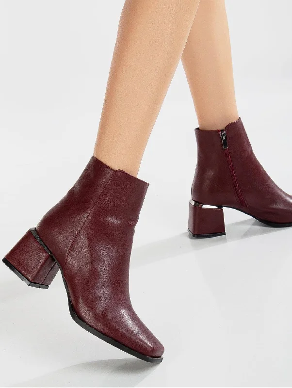 Odette Vegan Leather Ankle Boots | Burgundy Matt