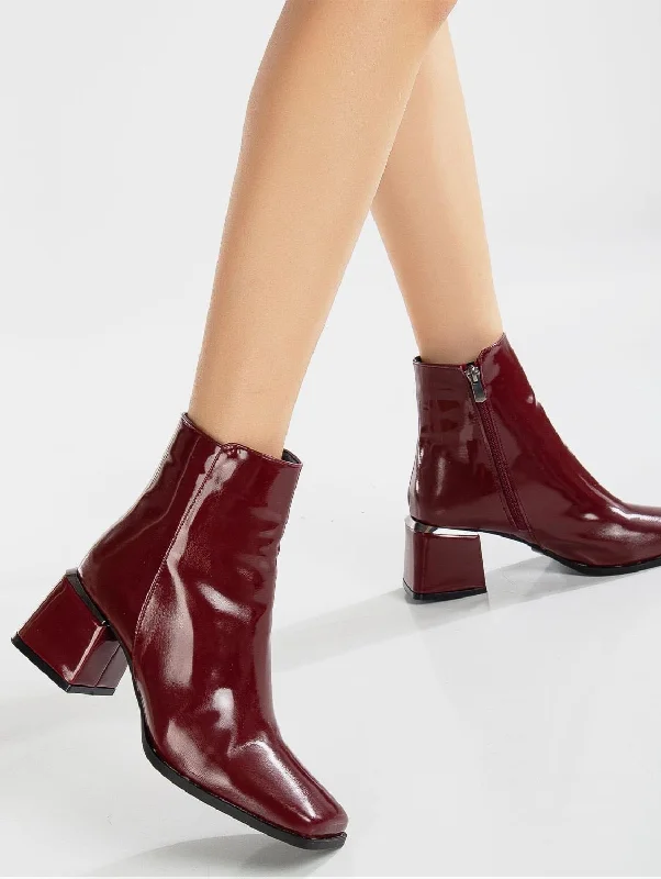 Odette Vegan Leather Ankle Boots | Burgundy Patent