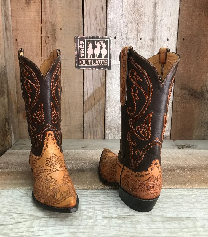 Hand Tooled Old Scroll  Saddle Tan Tres Outlaws Women's Classic Boot  1626