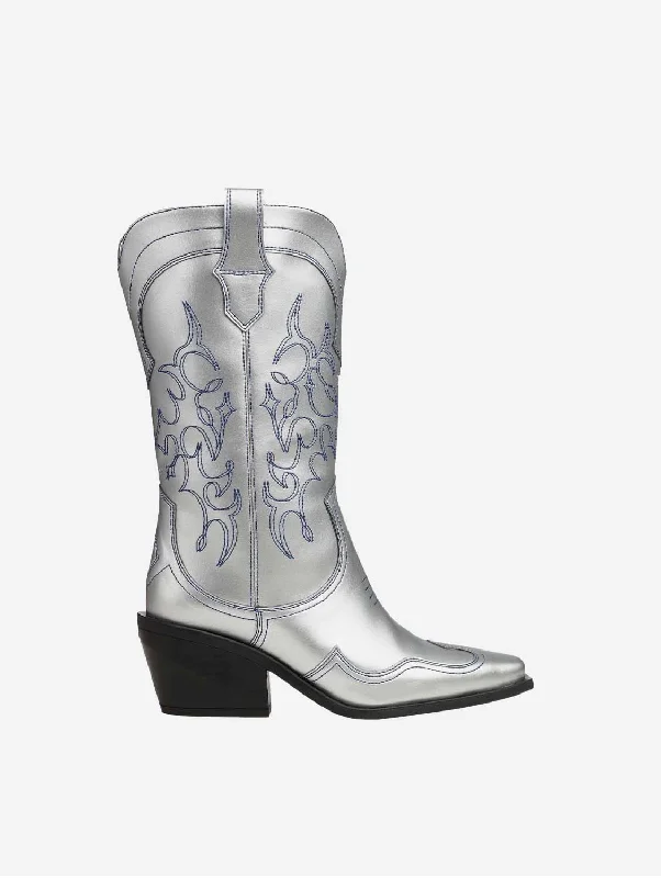 Regan II Vegan Apple Leather Cowboy Boots | Silver