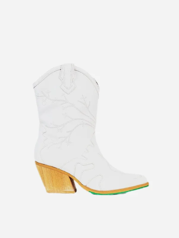 Sofie Vegan Apple Leather Cowboy Boots | White