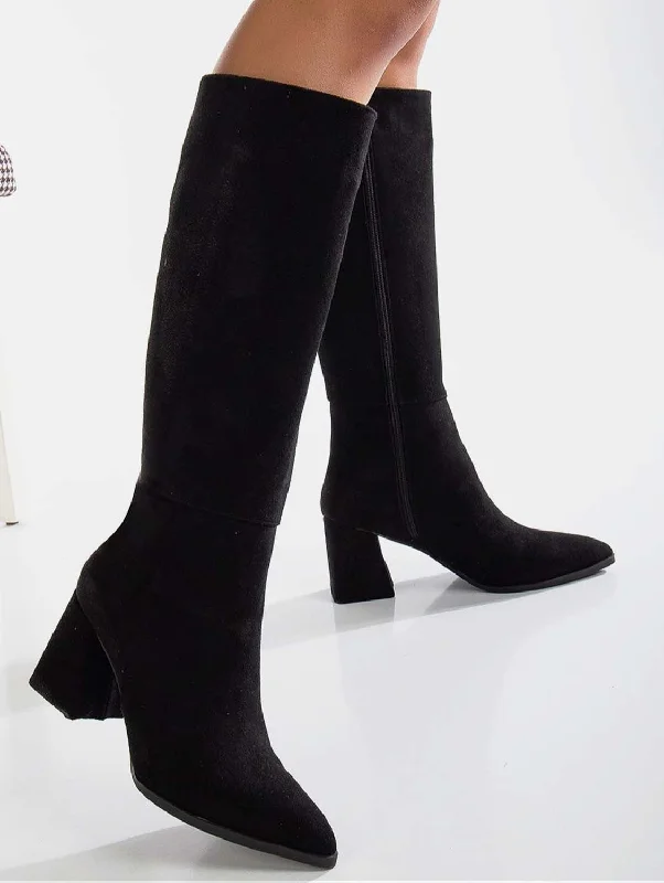 Valerie Vegan Suede Knee High Boots | Black