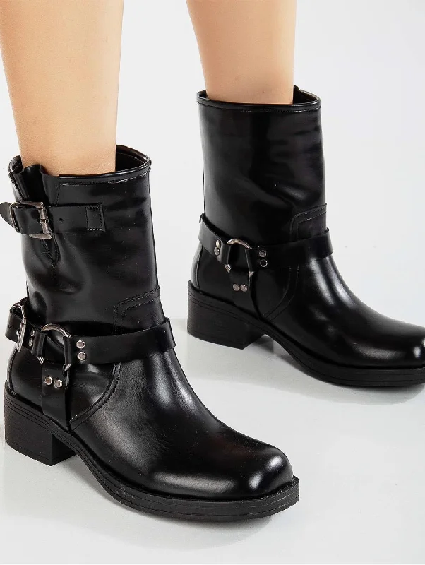 Winona Vegan Leather Rider Boots | Black Patent