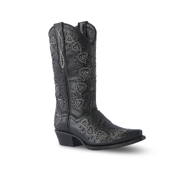 Texas Country Womens Western Boot Rush Black "Corazones" E756