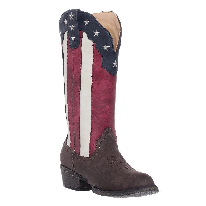 Womens Western Cowgirl Cowboy Boot, Cimmaron Americana Round Toe by Silver Canyon, Flag