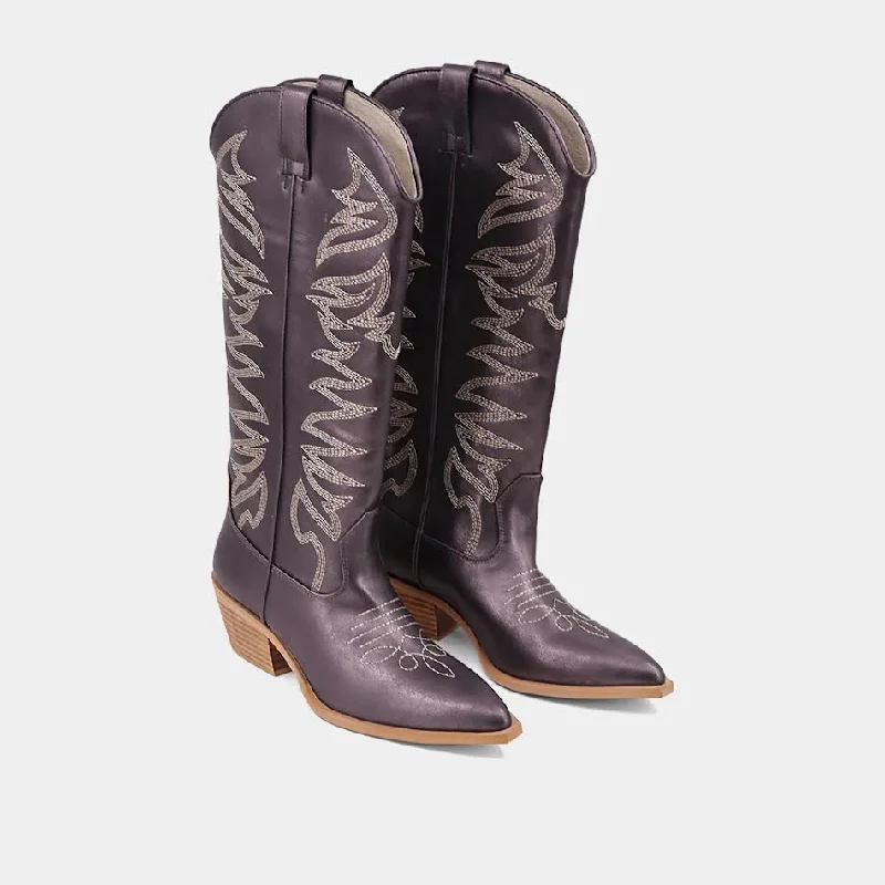 Zerena Gun Metal Cowgirl Boots by Shu Shop